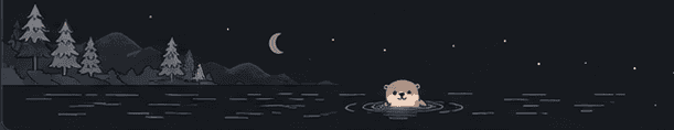 Small illustrated night landscape with an otter in the water