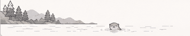 Small illustrated landscape with an otter in the water